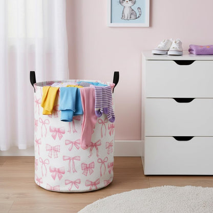 Baby Laundry Hamper Basket Baby Hamper for Nursery Boy and Girl Cute Kids Toys Storage Bin Organizer Boho Room Decor(Pink Bowknot)