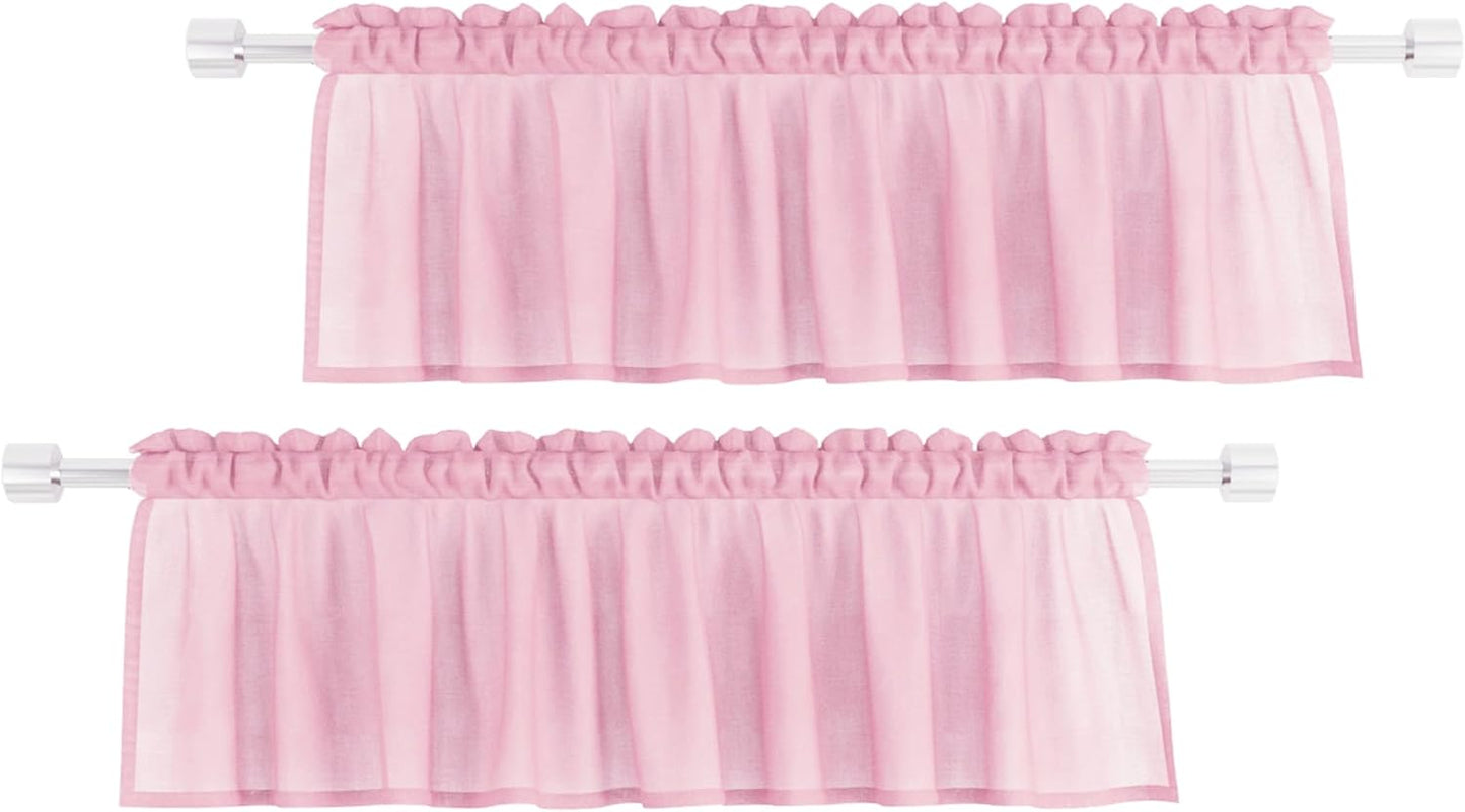 UPOPO Pink Valance 15 inches Long Sheer Curtain Valance Living Room Bedroom Kitchen Voile Transparent Light Filtering Valance Curtain Small Short Door Window Treatment 2 Panels Rod Pocket