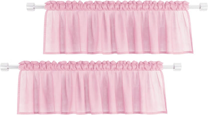 UPOPO Pink Valance 15 inches Long Sheer Curtain Valance Living Room Bedroom Kitchen Voile Transparent Light Filtering Valance Curtain Small Short Door Window Treatment 2 Panels Rod Pocket