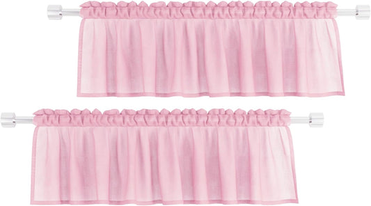 UPOPO Pink Valance 15 inches Long Sheer Curtain Valance Living Room Bedroom Kitchen Voile Transparent Light Filtering Valance Curtain Small Short Door Window Treatment 2 Panels Rod Pocket