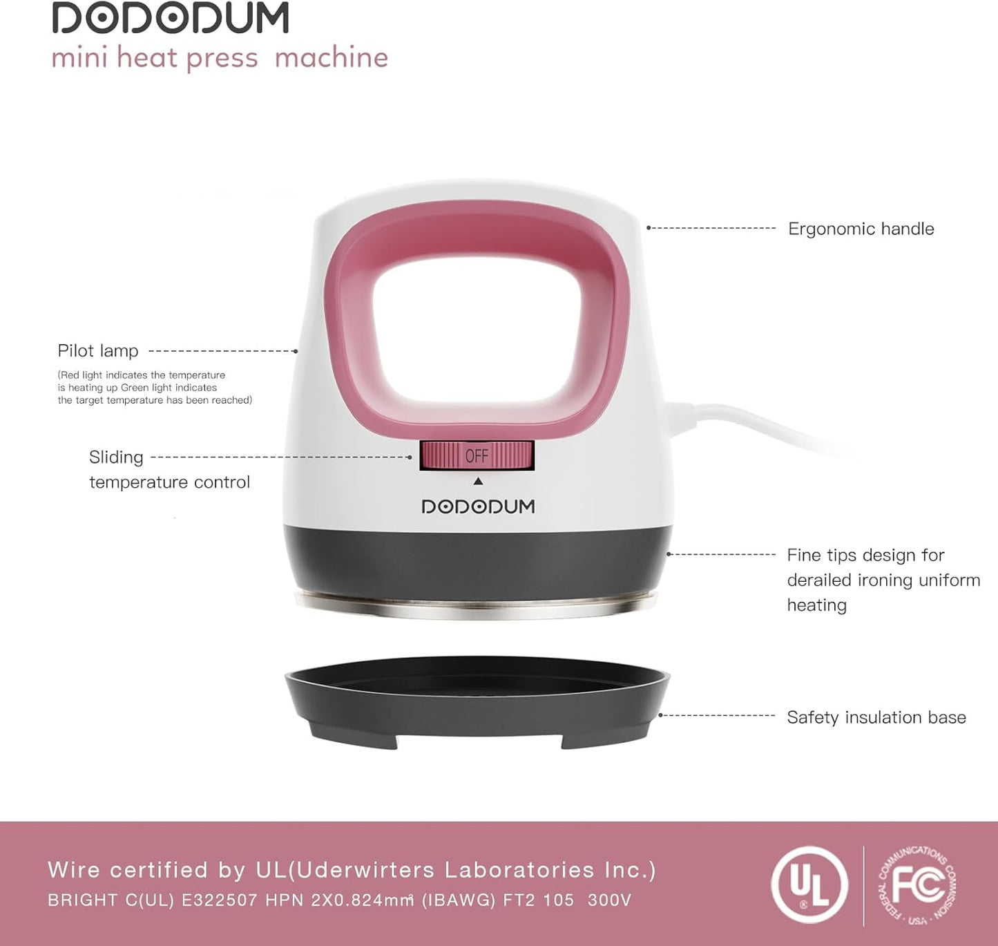 DODODUM Heat Press Small Heat Press Machine for T Shirts Shoes Hats Small HTV Iron-on Vinyl Projects Easy to Use Portable Iron Press for Heating Transfer Pink