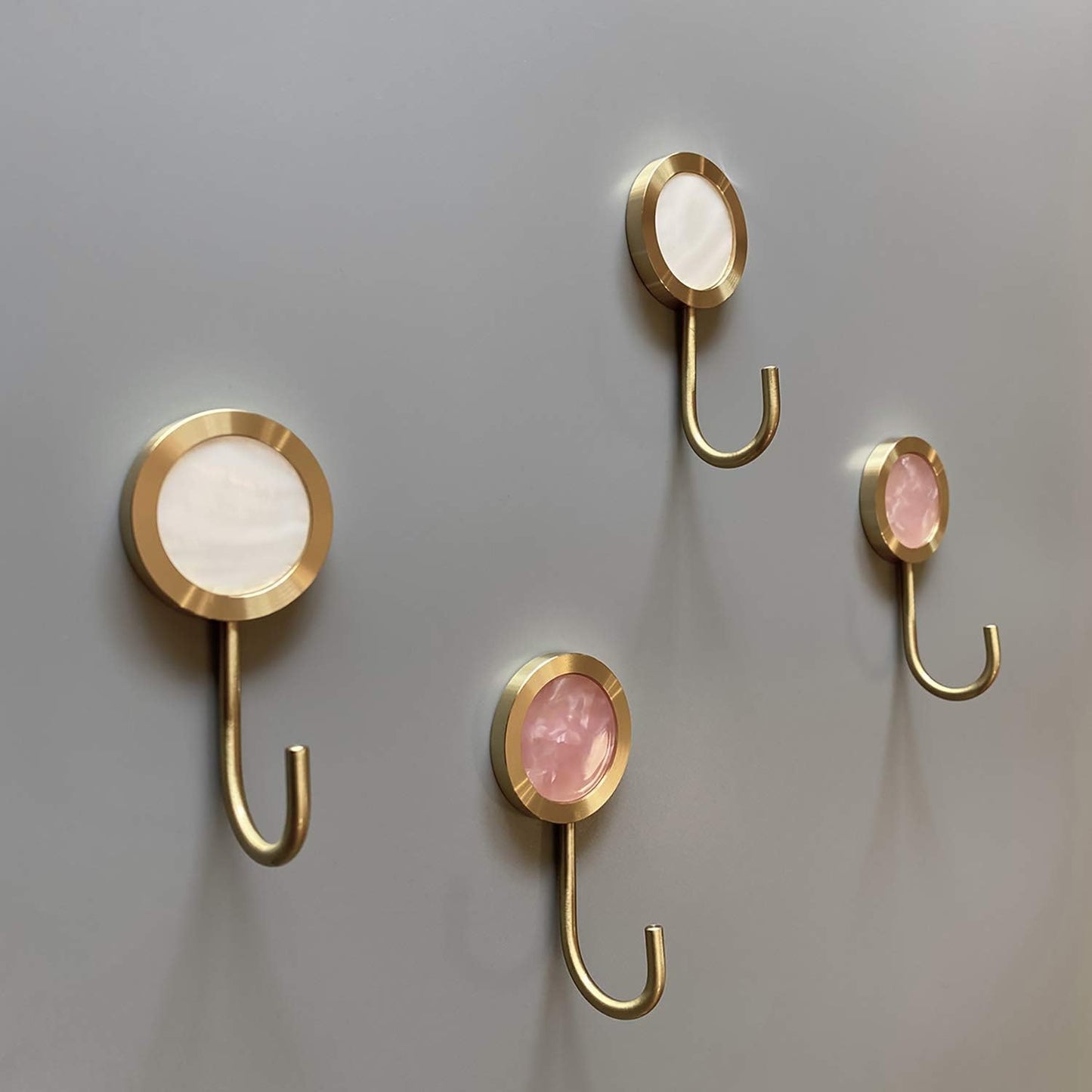 Solid Brass Decorative Wall Hook, Self-Adhesive Hole Free Wall Mount, Shining Gold Fancy Hook (Blossom Pink–Pack of 2)