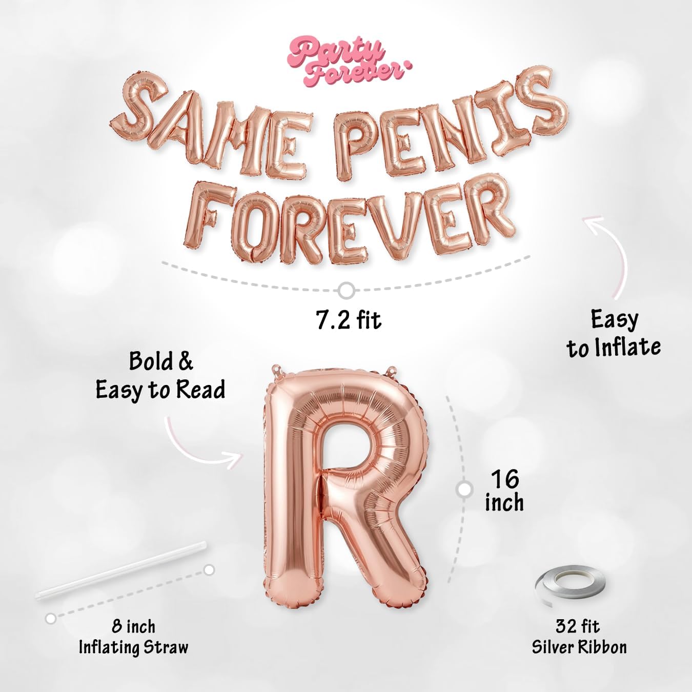 PartyForever Bachelorette Party Balloons Rose Gold 16" Letters - Bachelorette Party Decorations Set - Hen Party Supplies - Bridal Shower Hen Party Decorations Kit