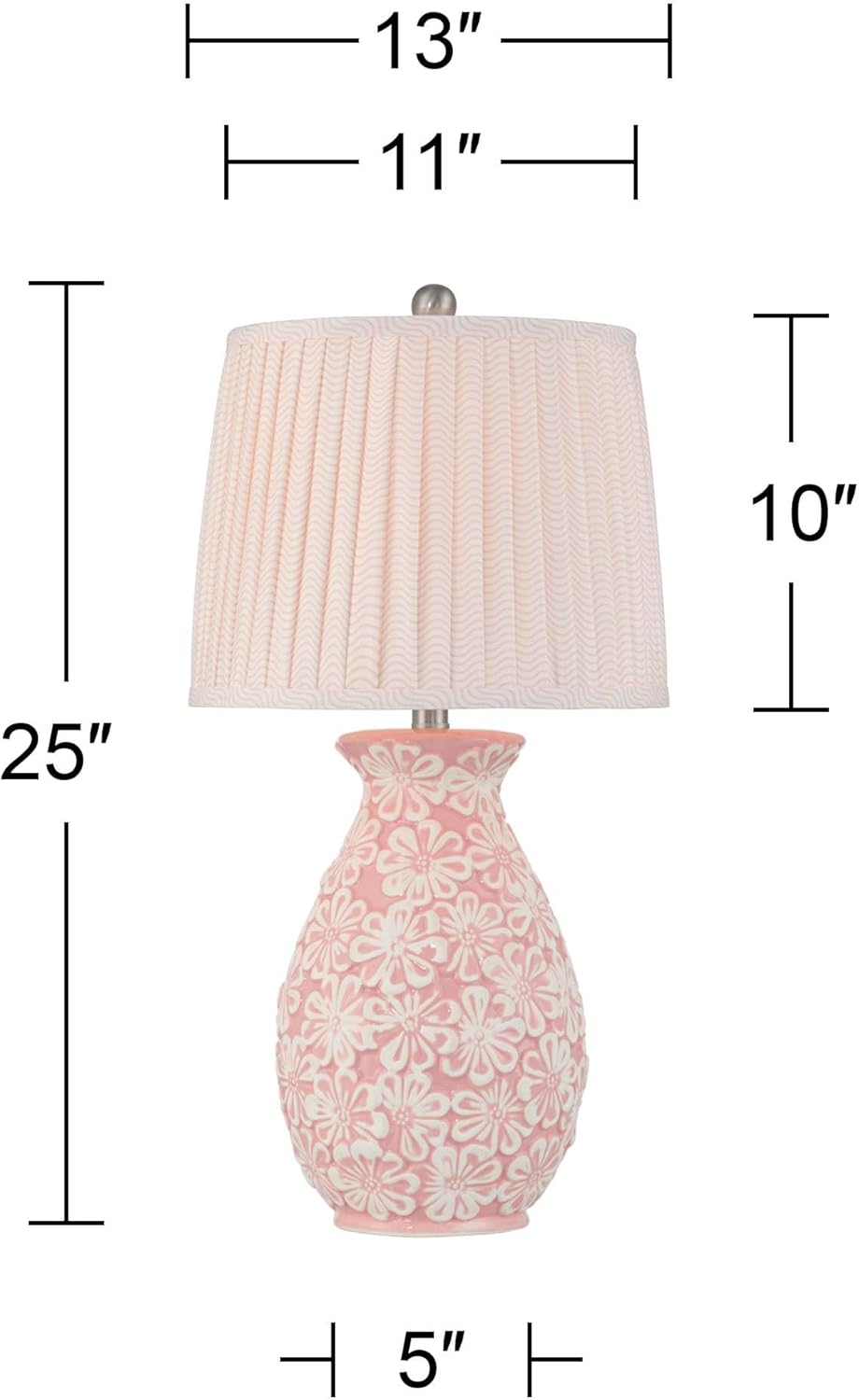 360 Lighting Buttercup 25" High Mid-Century Modern Country Cottage Ceramic 3-Way Table Lamp Pink and White Flowers Ceramic Fabric Shade Living Room Bedroom Bedside Nightstand House Office Home