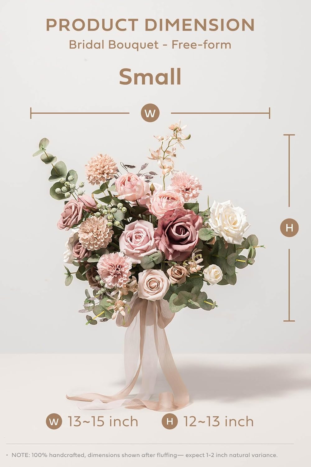 Ling's moment Dusty Rose Wedding Bouquets for Bride, Pink Bridal Bouquets for Bride, 13 Inch Free Form Artificial Wedding Flower Bouquet