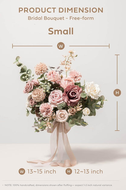 Ling's moment Dusty Rose Wedding Bouquets for Bride, Pink Bridal Bouquets for Bride, 13 Inch Free Form Artificial Wedding Flower Bouquet