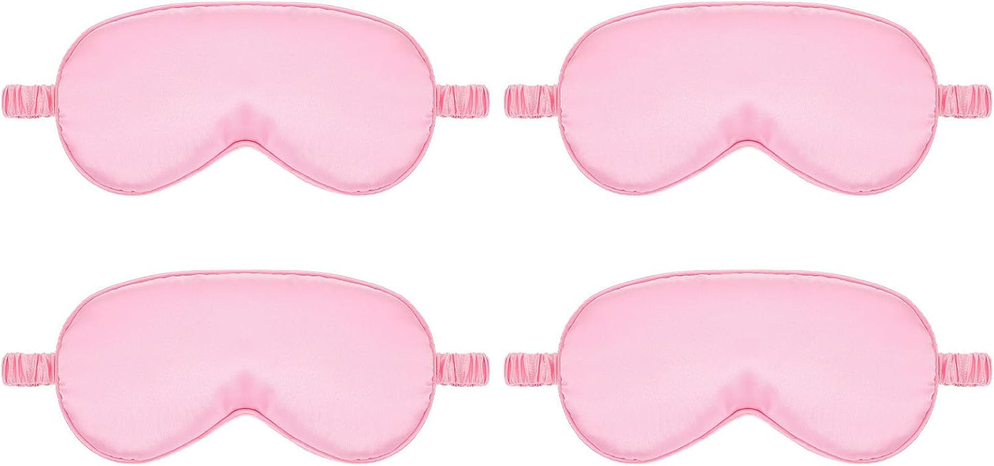 Silk Sleep Eye Mask 4 Pack Mulberry Silk Sleep Mask Eye Cover Blindfold with Elastic Strap Cute Satin Soft Eyeshade Masks for Women Night Sleeping Travel Nap (Pink)