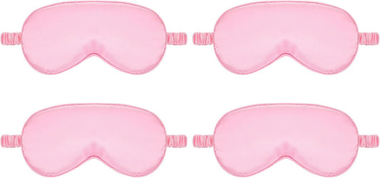 Silk Sleep Eye Mask 4 Pack Mulberry Silk Sleep Mask Eye Cover Blindfold with Elastic Strap Cute Satin Soft Eyeshade Masks for Women Night Sleeping Travel Nap (Pink)