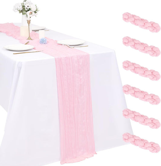 YMHPRIDE 6 Pack Light Pink Cheesecloth Table Runner 17 x 108 inch Table Runner Long Boho Cheese Cloth Gauze Semi Sheer Cheese Cloth Table Runners for Wedding Party Birthday Baby Shower