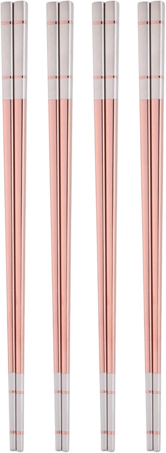 Reusable Stainless Steel Chopsticks,Dishwasher Safe , Easy to Use(4 PCS,Rose gold)