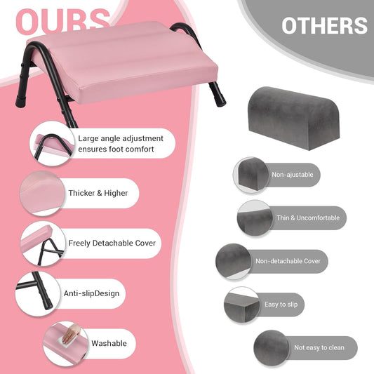 FUSLITE Foot Rest for Under Desk at Work, Ergonomic Foot Rest for Office Use, Adjustable Heights, Relieving Pain in Lower Back, Hip, Knee (Leather Pink)