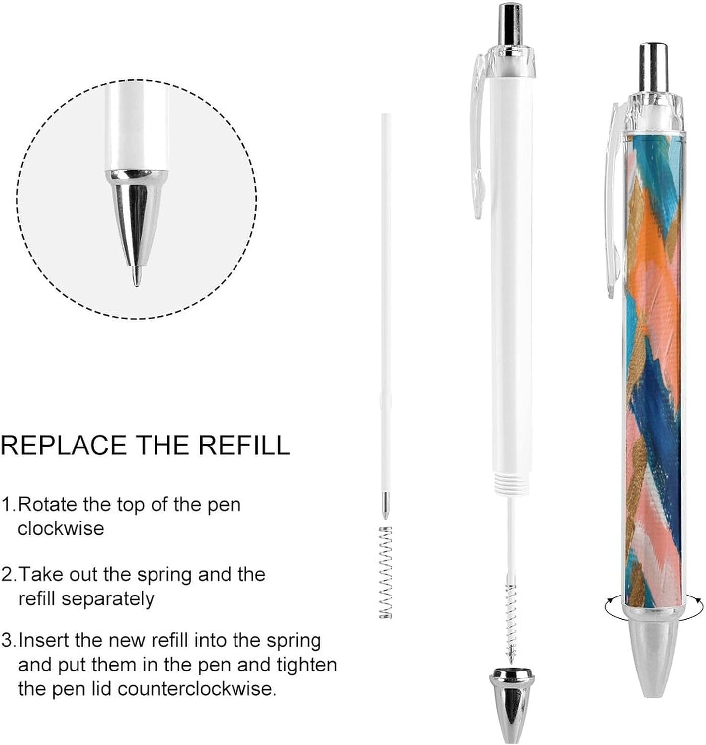 Coral Peach Painting Ballpoint Pens 2 PCS Retractable Smooth Writing Pens with Quick-Drying Ink, Comfort Grip Office Black Pens for Everyday Use, Bulk Office Supplies for Professionals