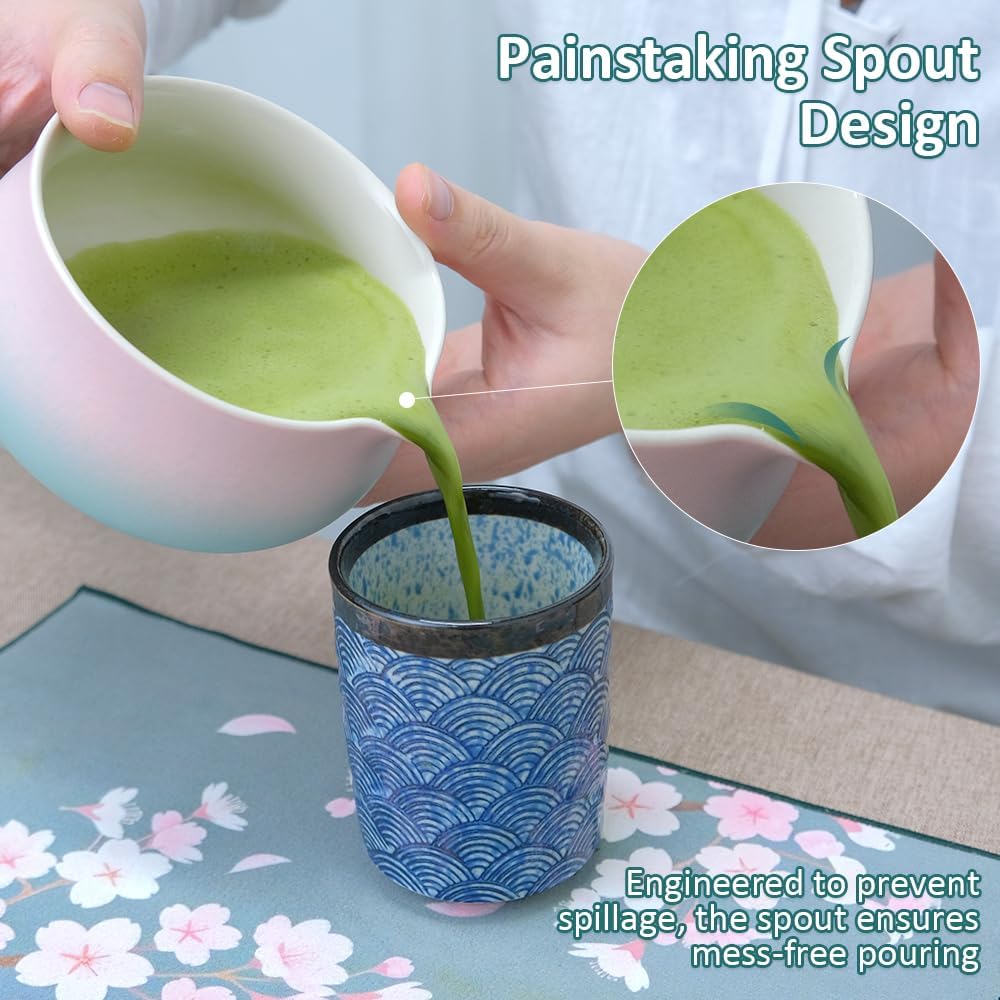Joyscale Matcha Whisk Set, Matcha Set Whisk And Bowl, 8 Pcs Matcha Kit Set(Distant Mountains Design), 18 OZ, Japanese Matcha Tea Set, Matcha Making Kit Gifts for Tea Lovers(Pink Green)