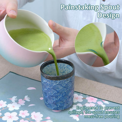 Joyscale Matcha Whisk Set, Matcha Set Whisk And Bowl, 8 Pcs Matcha Kit Set(Distant Mountains Design), 18 OZ, Japanese Matcha Tea Set, Matcha Making Kit Gifts for Tea Lovers(Pink Green)
