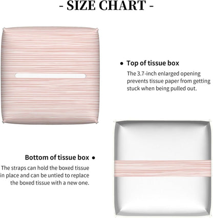 Light Pink Pastel Pattern Subtle Vertical Stripes Tissue Box Cover Square Pu Leather Waterproof Tissue Box Holder for Car Bathroom Bedroom Office Tabletop Decor