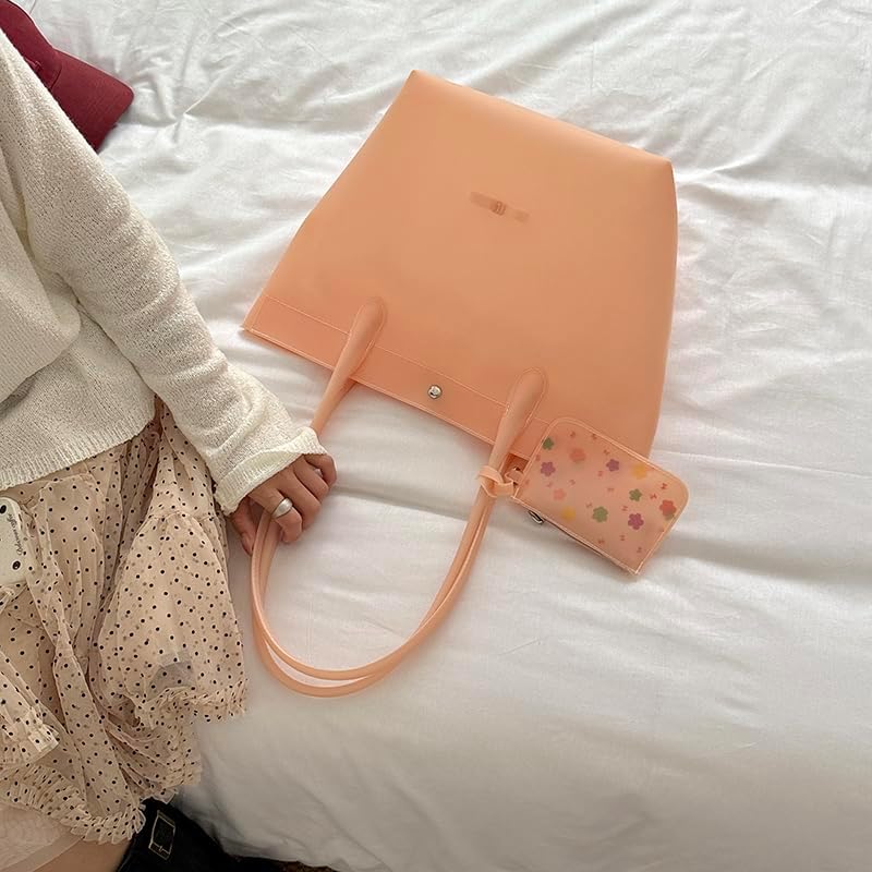 Jelly Tote Bag For Women Waterproof PVC Handbag With Floral Coin Purse Pendant For Beach Daily Use