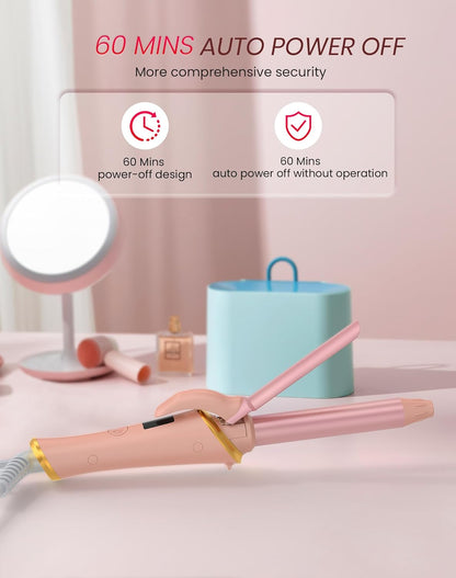 Ukliss 3/4 Inch (19mm) Mini Curling Iron | for Beach Waves & Natural Curls | Short to Medium Hair & Bobs | 30s Fast Heat & Dual Voltage (Pink)