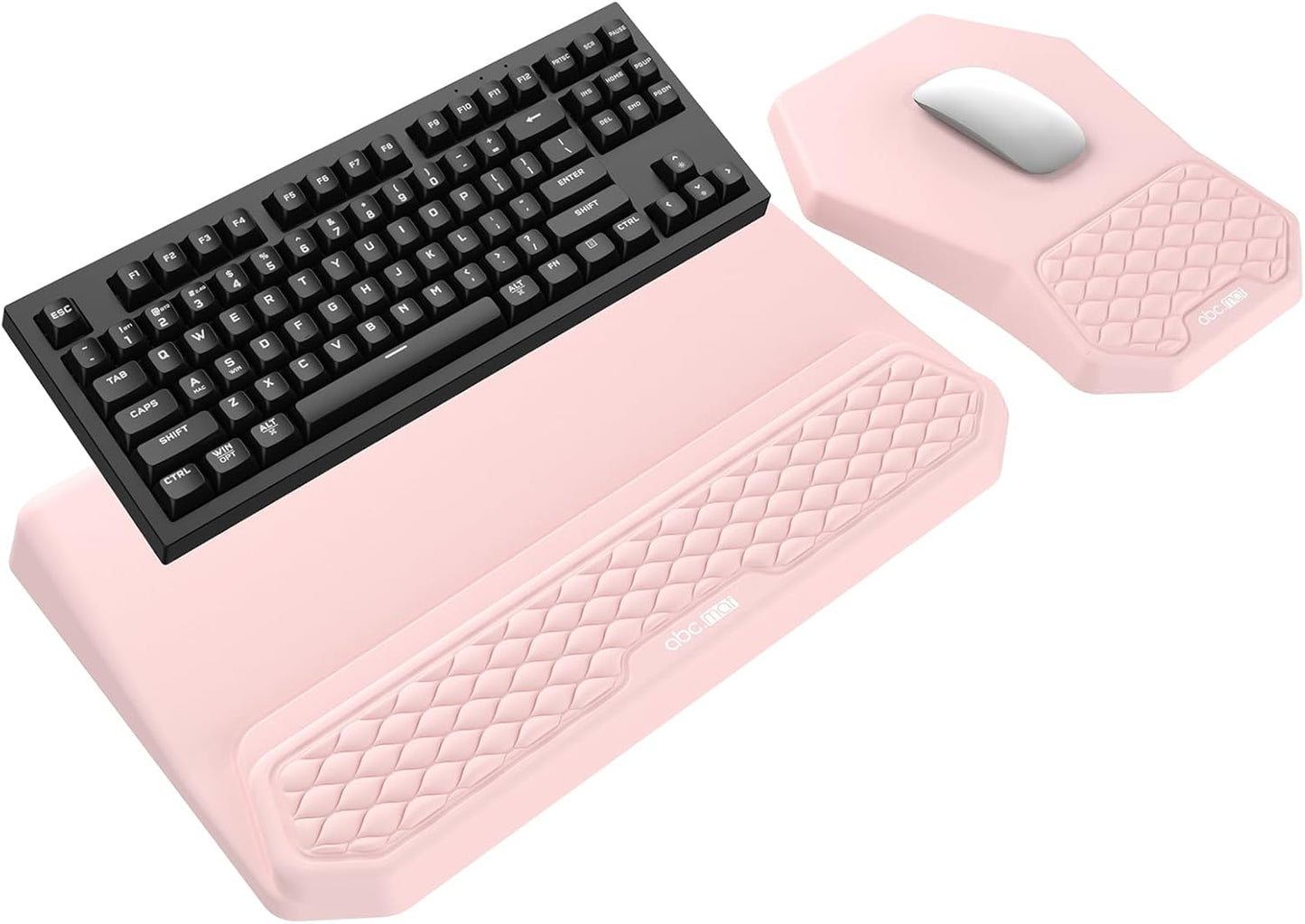 3-in-1 Ergonomic Keyboard Stand with Wrist Rest & Mouse Pad Set, Comfy Keyboard Riser Holder Soft Mousepad with Massage Design, Memory Foam and Non-Slip PU Base for Pain Relief, Pink