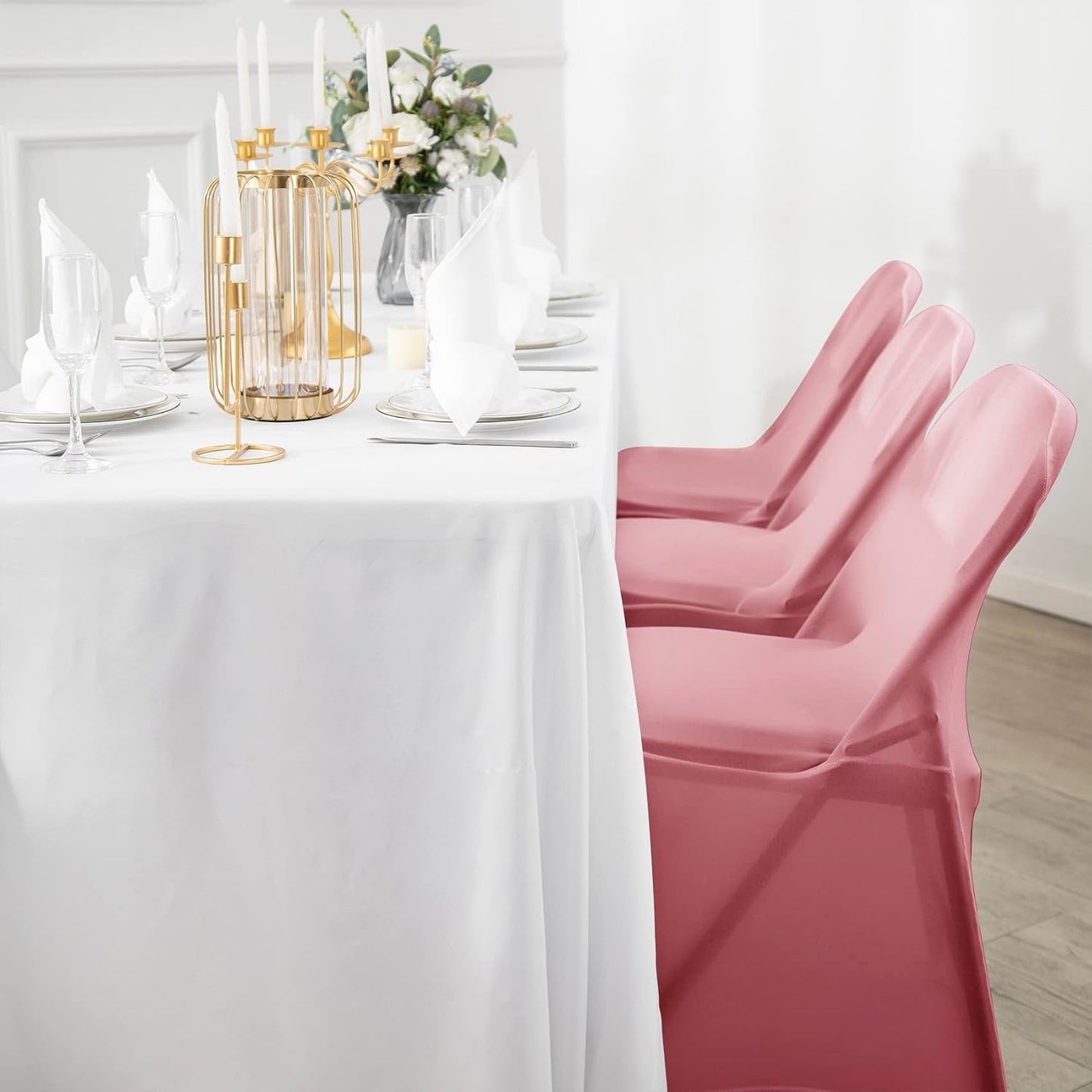 Spandex Chair Cover,25PCS,Living Room Folding Chair Covers,Removable Chair Covers Washable Protector Stretch Chair Cover for Party, Banquet,Wedding Event,Hotel(Dusty Pink)