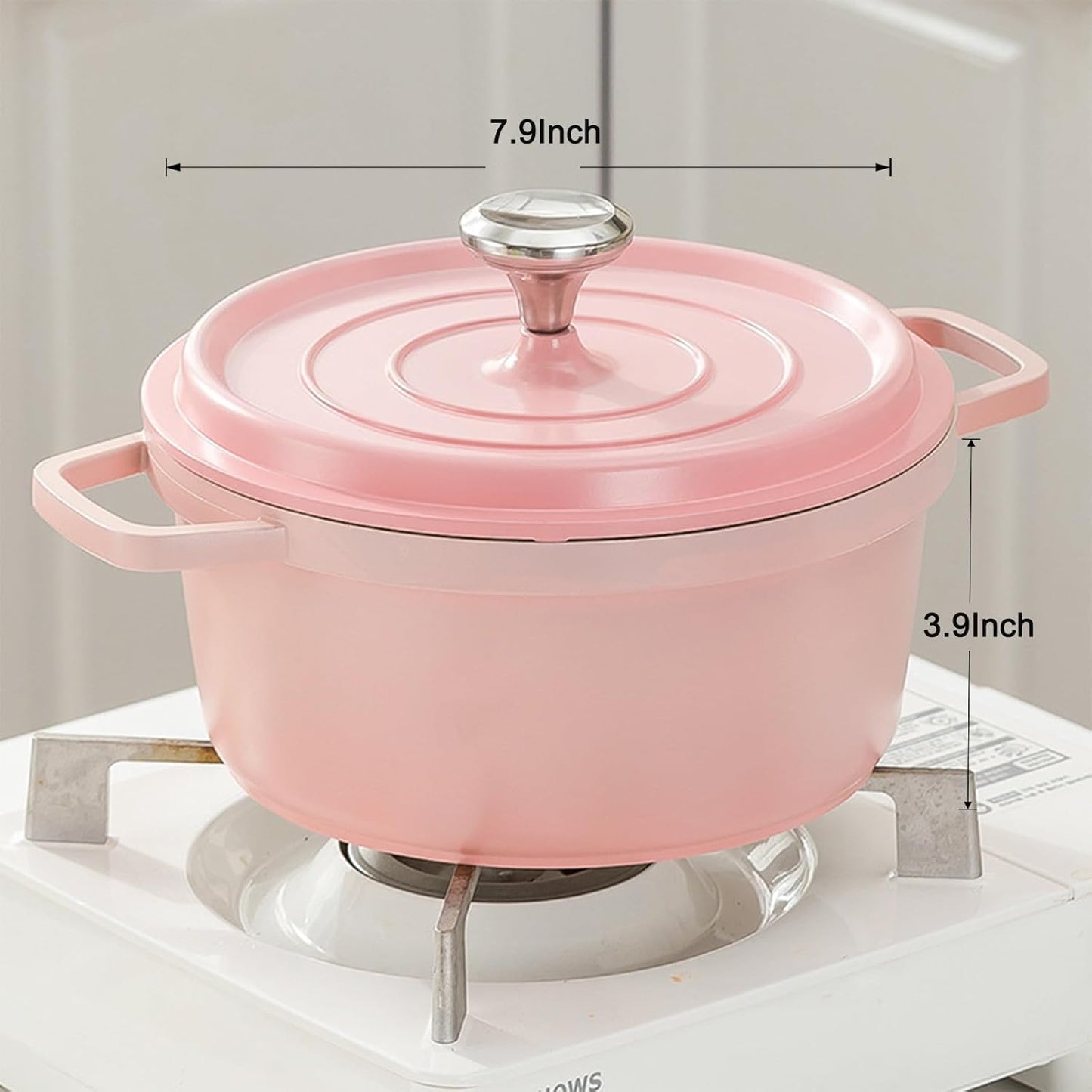 JUSTUP Enamel Dutch Oven with Lid,Ceramic Nonstick Frying Pan with Widening Handle,Cooking Pot Saucepan for Stove Tops,PFOA Free (Pink), 7.9Inch