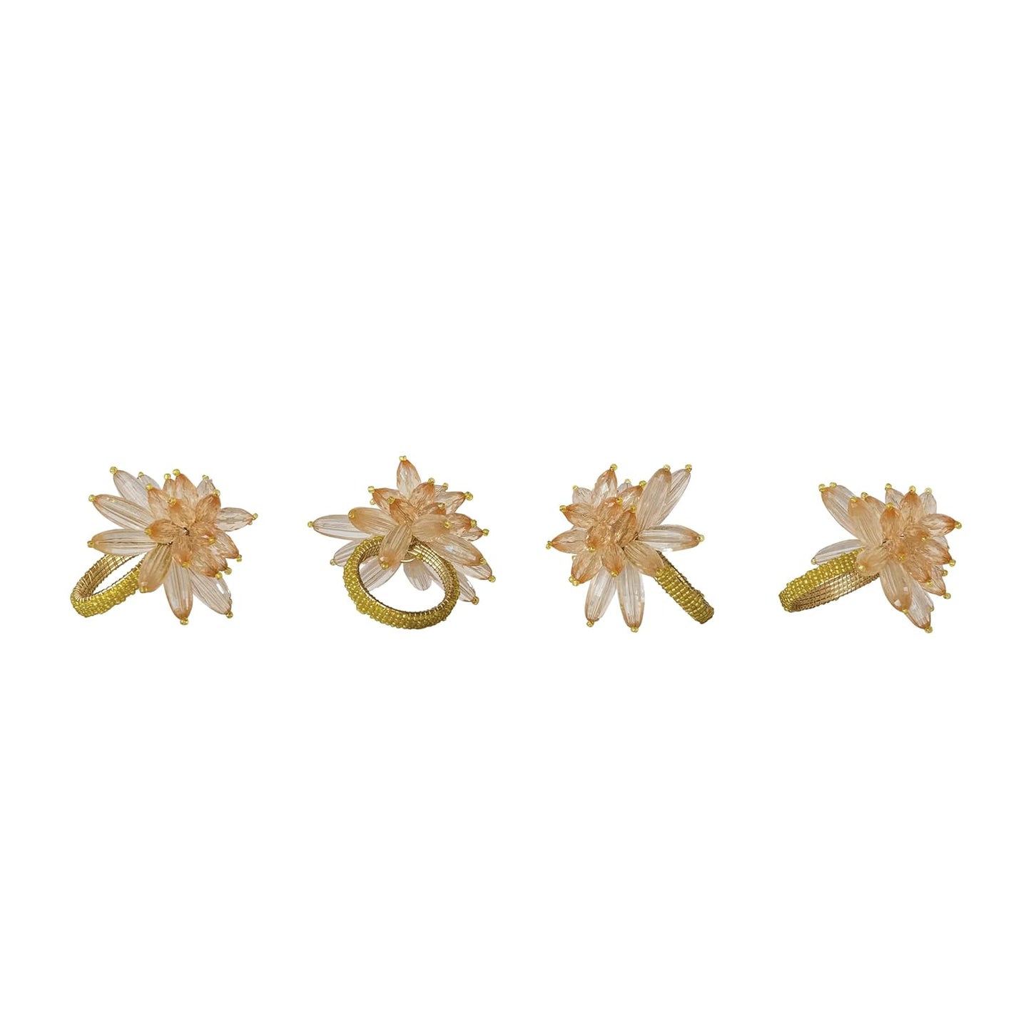 Creative Co-Op 4-Piece Round Handmade Acrylic and Glass Beaded Flower Napkin Rings with Gold Cord, Pink and Yellow Finish