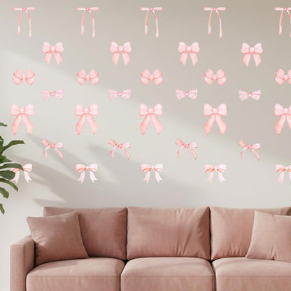 28 Pcs Pink Bow Wall Stickers, Bow Room Decor for Girls, Peel and Stick Wall Stickers for Girls Room Nursery Bedroom Bedroom (6 Size)