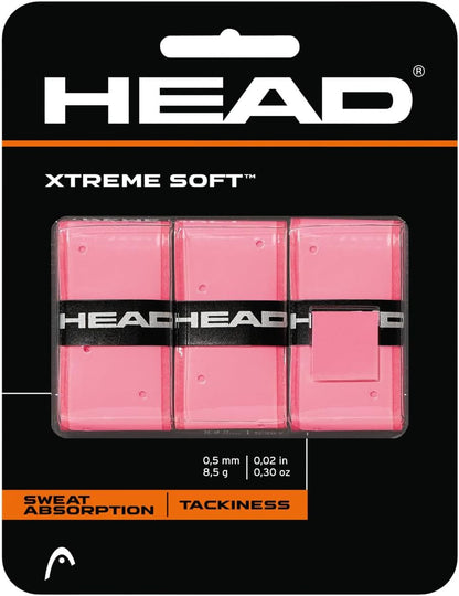 HEAD Xtreme Soft Tennis Racquet Overgrip - Cushioned, Moisture-Absorbing, Non-Slip Feel, Easy Wrap Replacement Grip, 3-Pack, Pink