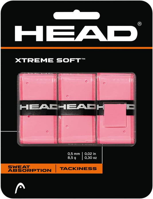 HEAD Xtreme Soft Tennis Racquet Overgrip - Cushioned, Moisture-Absorbing, Non-Slip Feel, Easy Wrap Replacement Grip, 3-Pack, Pink