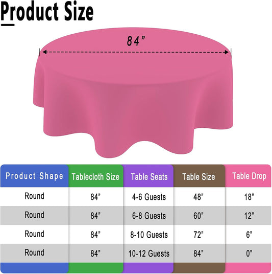 2 Pack Deep Pink Tablecloths, 84 Inch Round Disposable Plastic Table Cloths for Birthdays Graduations Restaurants Weddings Picnics Parties