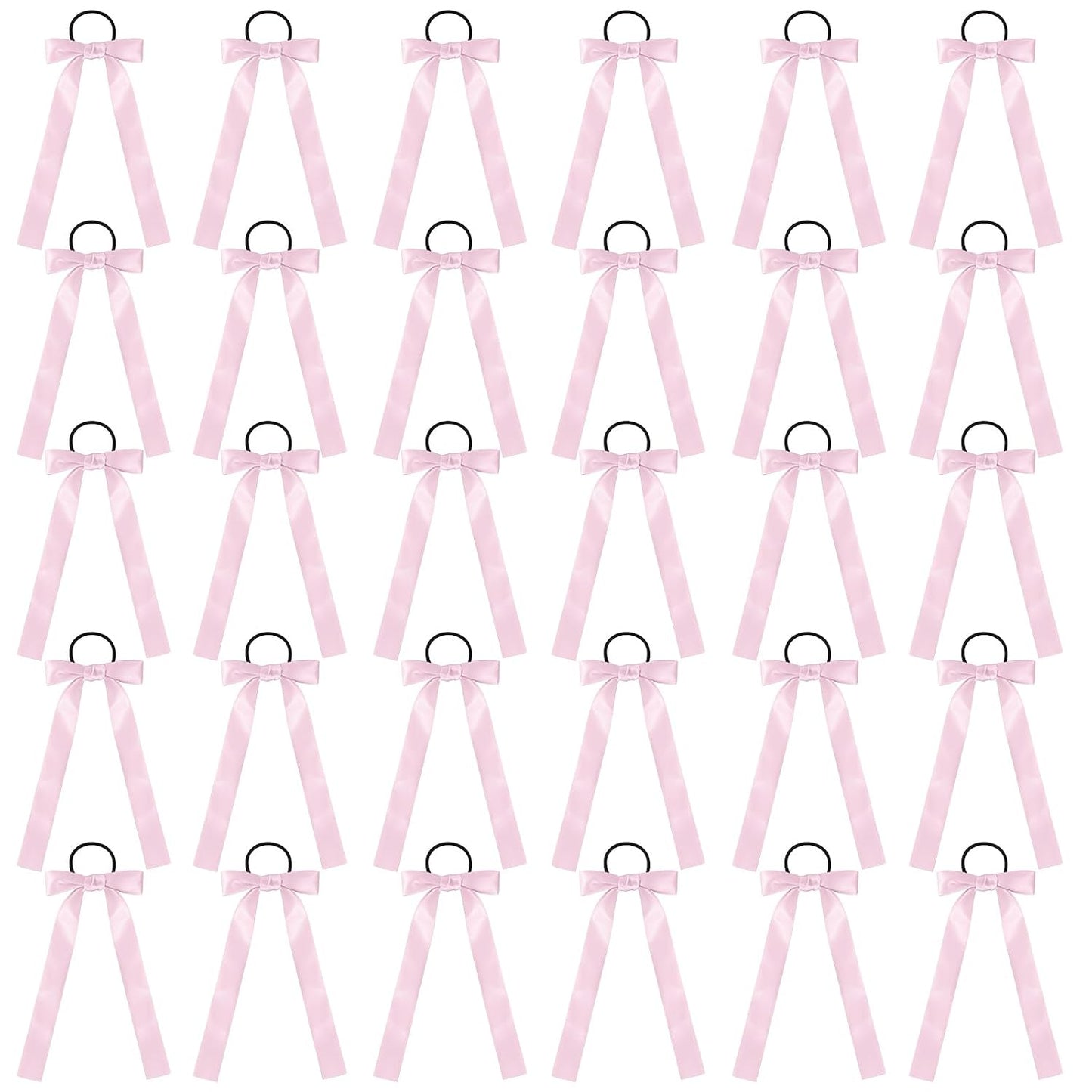 30 Pcs Pink Cheer Bows Bulk, Long Hair Bows for Girls and Women - Bow Hair Ties & Cheer Bows for Cheerleading, Daily Wear & School Outfits
