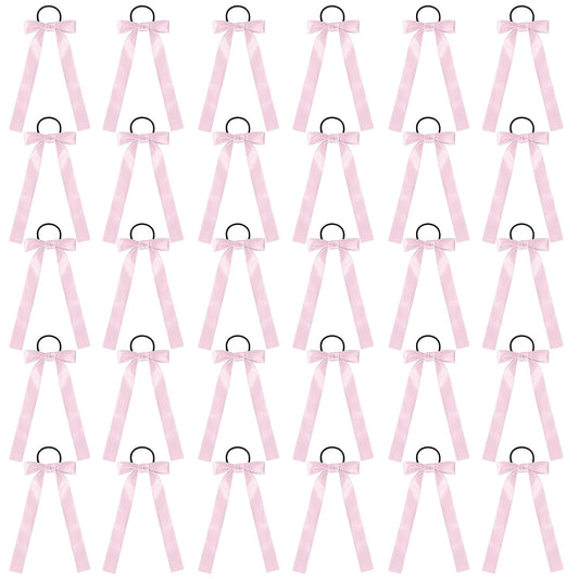 30 Pcs Pink Cheer Bows Bulk, Long Hair Bows for Girls and Women - Bow Hair Ties & Cheer Bows for Cheerleading, Daily Wear & School Outfits