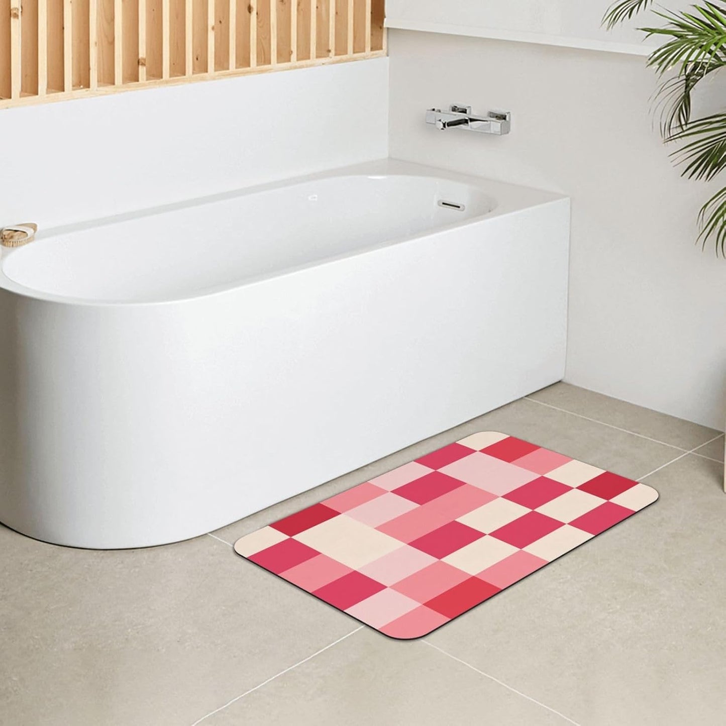 Red Pink Checkerboard Plaid Print Absorbent Bath Mat Non Slip Washable Doormat 15.7x23.6 in Quick Dry Shower Mat Thin Floor Rug for Bathroom Kitchen Entryway