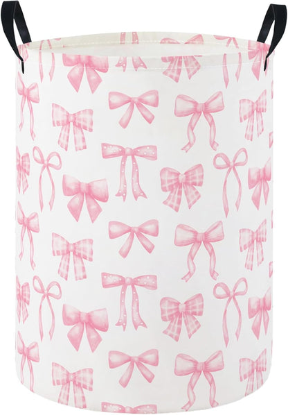 Baby Laundry Hamper Basket Baby Hamper for Nursery Boy and Girl Cute Kids Toys Storage Bin Organizer Boho Room Decor(Pink Bowknot)