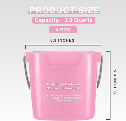 Yaomiao 4 Pcs Cleaning Bucket 3 Quart Small Sanitizing Square Bucket Detergent Pail with Measurements Spout and Handle for Home Commercial Use Restaurant Kitchen Office (Pink)