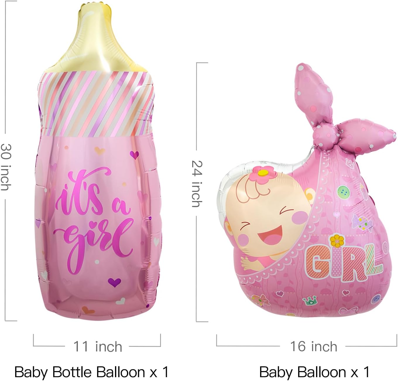 Pink Baby Shower Balloons for Girl Baby Shower Decorations Baby Girl Foil Balloons It's a Girl Baby Bottle Balloons 5 Pcs