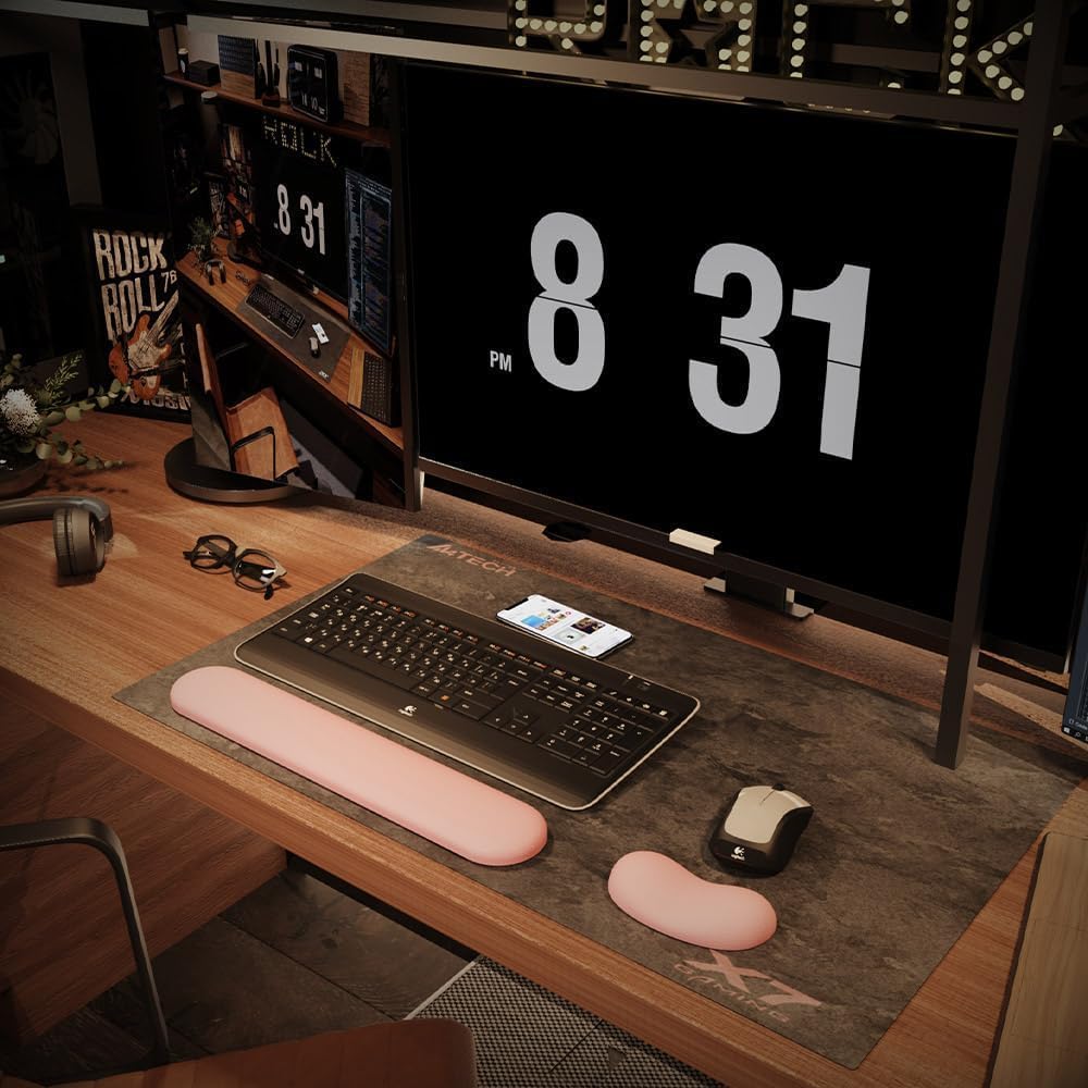 Ergonomic Wrist Rest Set for Keyboard and Mouse | Cooling Gel & Slow-Rebound Memory Foam Palm Support Pad | Luxe Leather, Minimalist, Non-Slip PU Base for Office, Laptop & Gaming (01Pink)