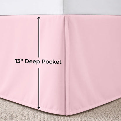 Dee's Collection Full Size Bed Skirt 13" Drop Hotel Quality Pleated Dust Ruffle with Platform Style Secure Fit, Split Corners, Wrinkle & Fade Resistant Microfiber, Tailored Classic Look, Pink