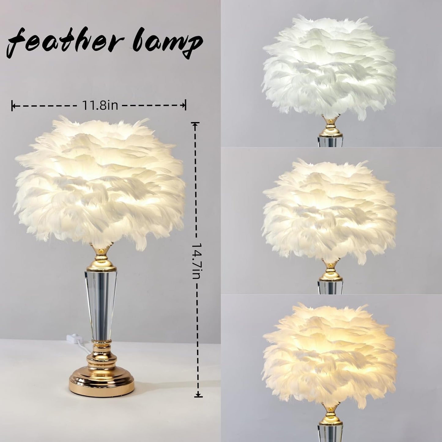 Pink Feather Lamp Cute Princess Table Lamp Romantic Furry Goose Feather Decoration Desk Light Creative Bedside Lamps for Kids Wedding Bedroom Girls' Room Decor