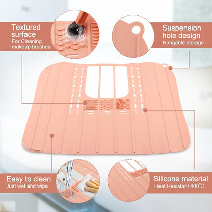 Bathroom Sink Cover For Counter Space Makeup,Bathroom Foldable Sink Cover,Silicone Beauty Makeup Brush Cleaning Mat,for Beauty Tools, Bathroom Sink Organizer Countertop(Light Pink)