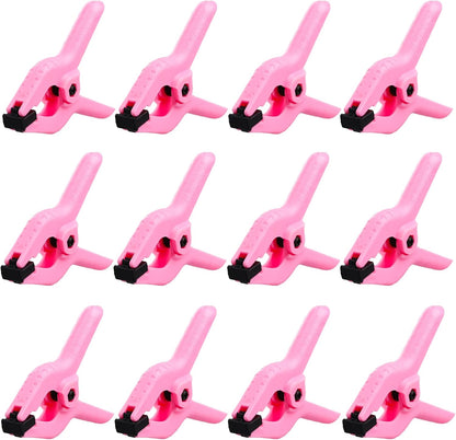 12 Pack 3.5 inch Plastic Spring Clamps, Pink Heavy Duty Spring Clips Clamps for Crafts, Backdrop Stand, Woodworking, Photography Studios, Home Improvement