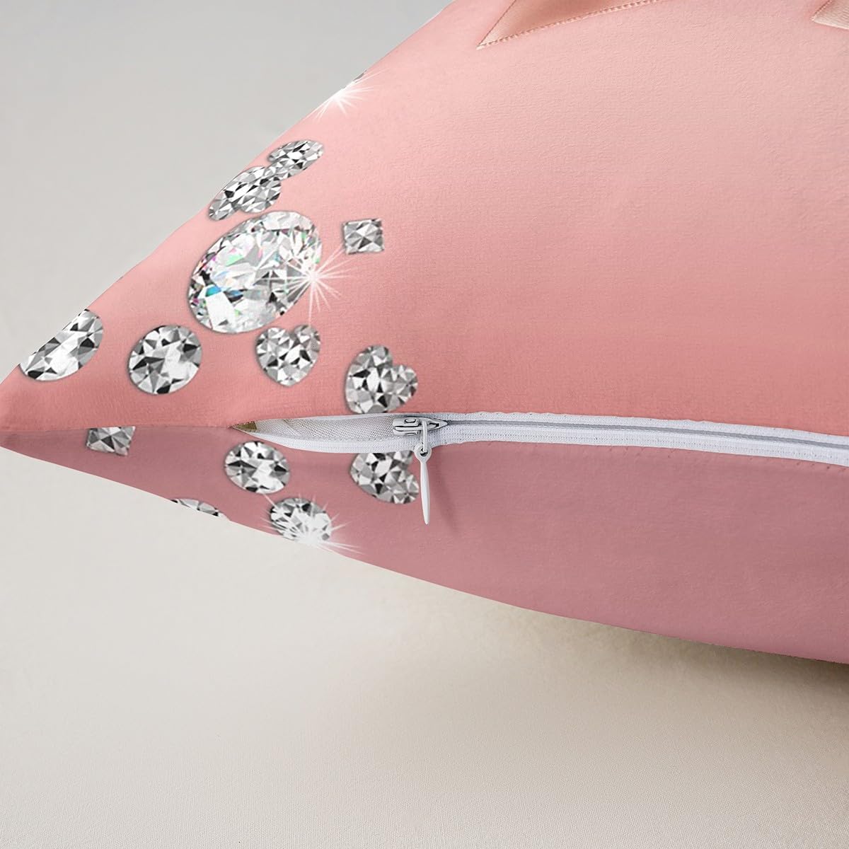 Grey Bowknot Throw Pillow Covers,Starry Sky Sequins Bow Sparkling Diamond Square Pillow Cases 16"*16"*2,Pink Bow Knot Decorative Pillowcases,Dreamy Princess Tie Cushion Covers Light Pink Room