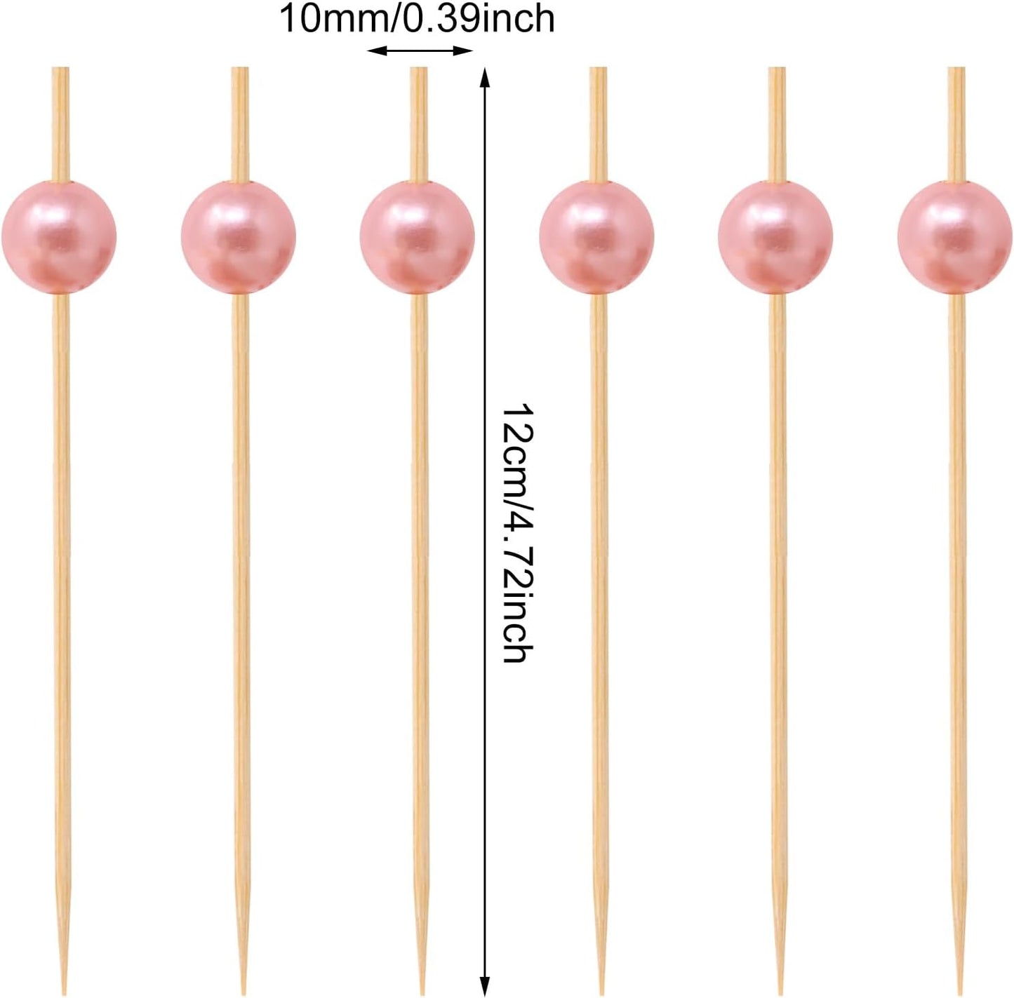 Honbay 100PCS Pink Pearl Bamboo Cocktail Picks Fruit Food Hamburger Toothpicks Cupcake Toppers Sandwich Appetizer Decorative Skewers Drink Garnish Holiday Birthday Party Decoration Sticks