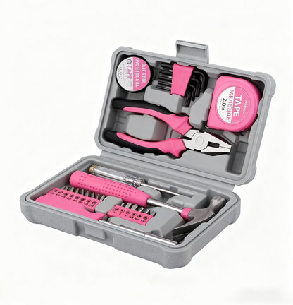 24 Pieces Pink Home Tool Set, mini Tool Box Basics Household Tool Kit Box for Men and Women DIY