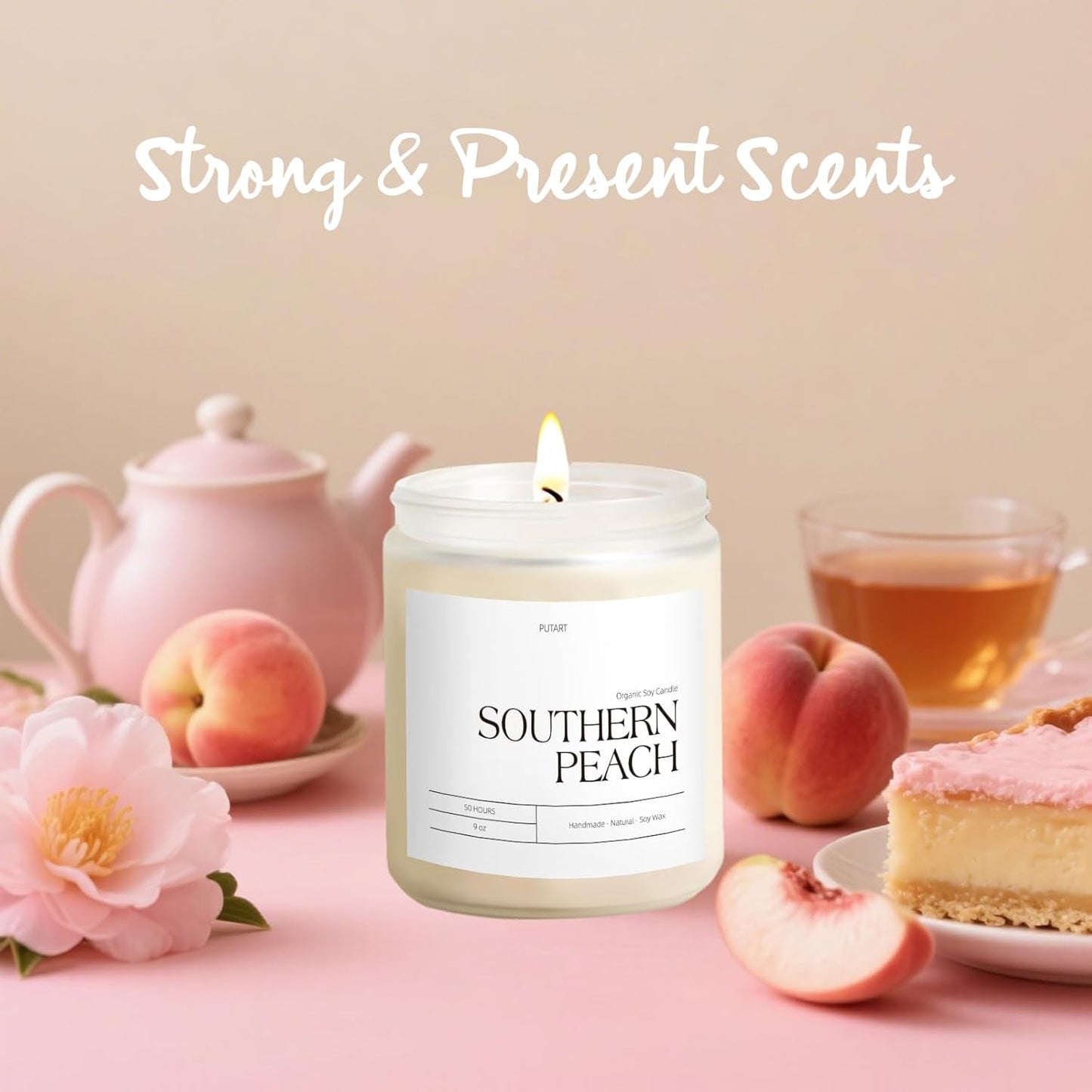 Peach Scented Candles for Home, 9oz Natural Soy Wax Aromatherapy Organic Peach Candle for Stress Relief, Long Burning & Lasting Jar Candle Gifts for Halloween, Birthday, Christmas, Thanksgiving