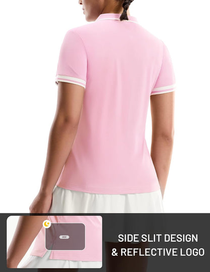 MIER Golf Polo Shirts for Women - 1/4 Zip Up Short Sleeve Tennis Tops, Dry Fit UPF 50+ Athletic Collared Shirt for Pickleball