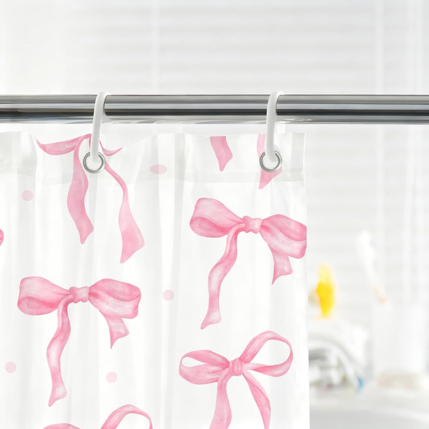 Cute Shower Curtain, Bow Pattern Waterproof Fabric Shower Curtain for Bathroom Decor, Aesthetic Modern Shower Curtains Sets with Hooks for Women Girls 72x72 Inches (Pink)