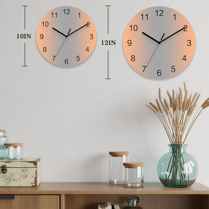 Ombre Abstract Gradient Coral Pink and Gray Wall Clock Battery Operated Non-Ticking 12" Round Wood Clocks, Kitchen Wall Clock for School Bathroom Living Room Home Office Wall Decor