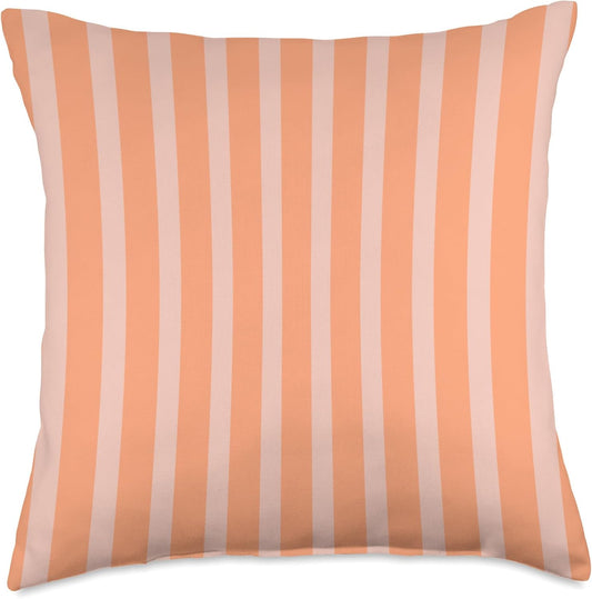Cute Pastel Coral Peach Striped Pattern Minimalist Throw Pillow