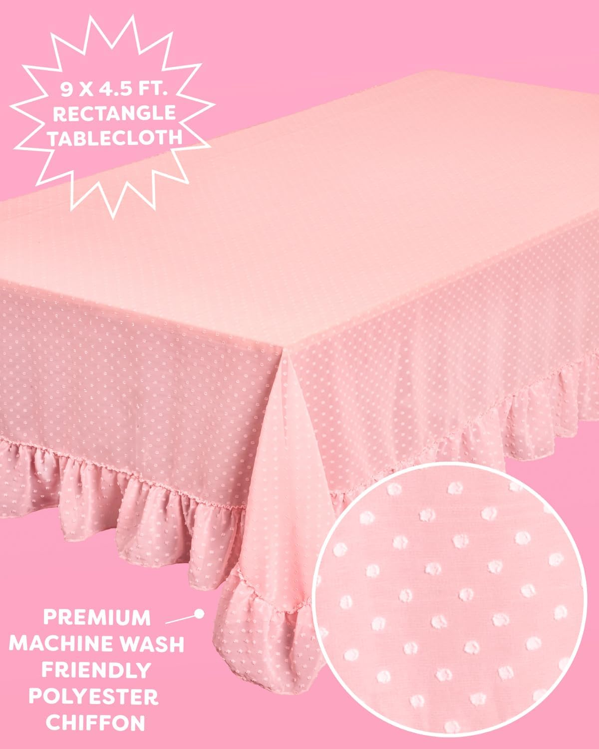 xo, Fetti Ruffle Tablecloth - Pink Polka Dot | Tea Party, Sheer Baby Pink Tablecloth, Party Decorations, Girly Decor, Coquette, Pastel