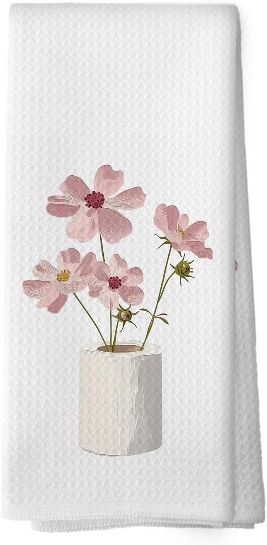 Pink Floral Bathroom Hand Towels, Floral Bathroom Decor, Farmhouse Cottagecore Botanical Wildflower in Toilet Paper Hand Towels Decorations, 16x24inch